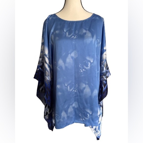 Susan Graver Sky Blue and White Tunic Blouse- Flowy Size Large. - Picture 1 of 7